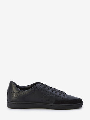 SAINT LAURENT Men's Black Perforated Leather Sneakers with Suede Details