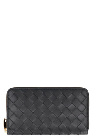 BOTTEGA VENETA Elegante Black Intrecciato Leather Zip-Around Wallet for Women