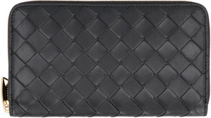 BOTTEGA VENETA Luxurious Intrecciato Weave Ziparound Wallet in Classic Black Hues