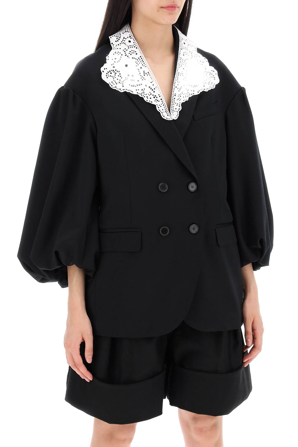 SIMONE ROCHA Black Oversized Blazer with Lace for Women - Spring/Summer 2024
