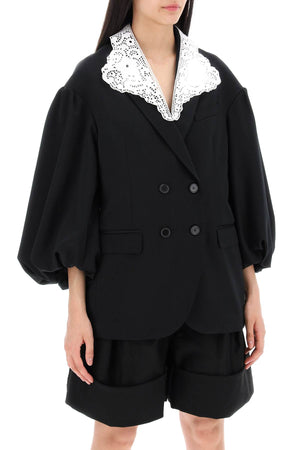 SIMONE ROCHA Black Oversized Blazer with Lace for Women - Spring/Summer 2024