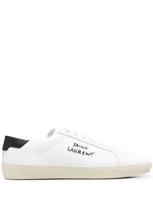 Men's White Court Sneakers with Saint Laurent Detail and Rubber Sole