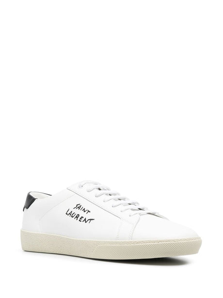 SAINT LAURENT White LOGO-EMBROIDERED LOW-TOP Sneakers for Men