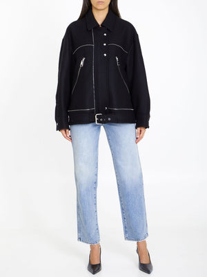KHAITE Black Virigin Wool Blend Women's Jacket with Silver-Tone Hardware