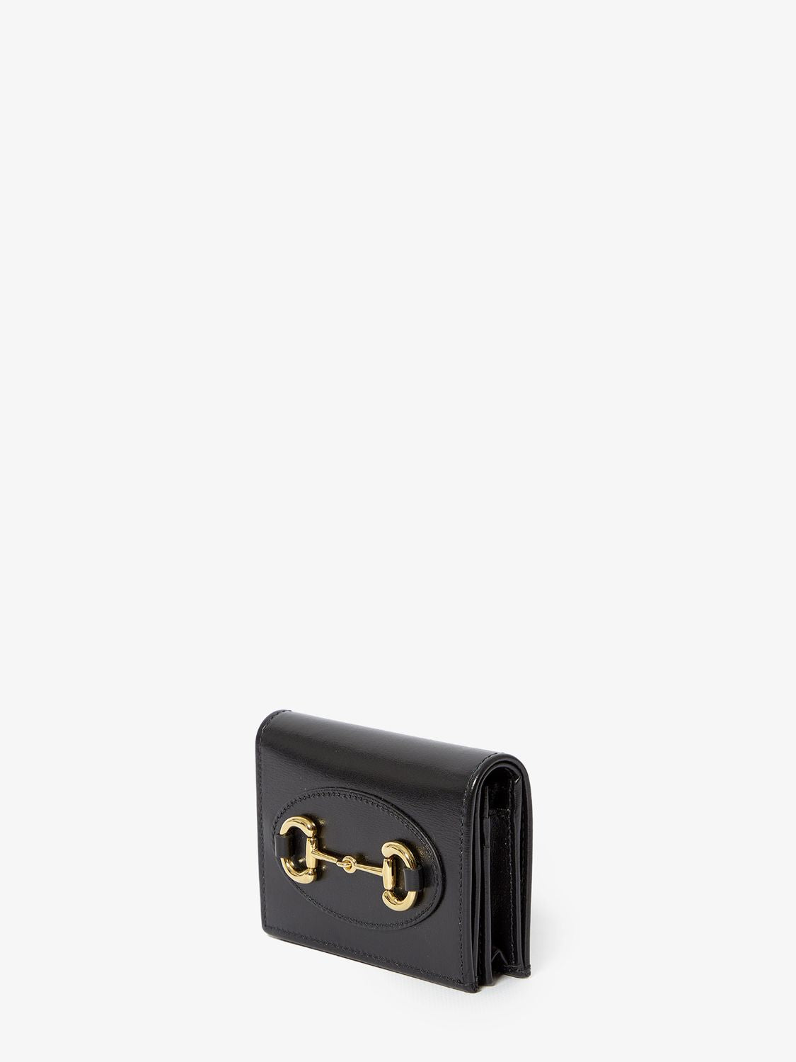 黑色高档真皮钱包，配以标志性的金色图案