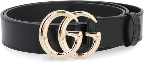 GUCCI Elegant Black Leather Belt with Gold-Tone Buckle - 6x4.7 cm