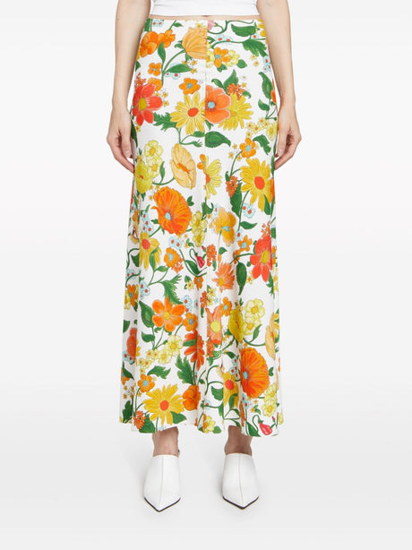 STELLA MCCARTNEY Floral Print Midi Skirt in White and Multicolor for Women