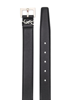 SAINT LAURENT Black Leather Logo Belt for Women - SS24 Collection
