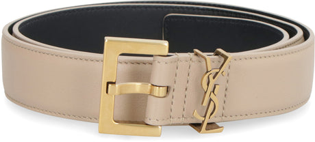 SAINT LAURENT Monogram Dark Beige Leather Belt