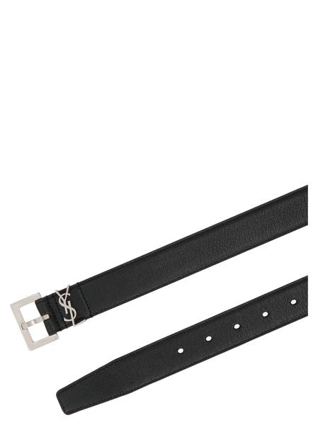 SAINT LAURENT Men's Black Leather Belt - SS24 Collection