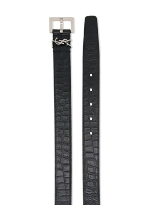 SAINT LAURENT Luxurious Black Men's Leather Logo Belt for FW23