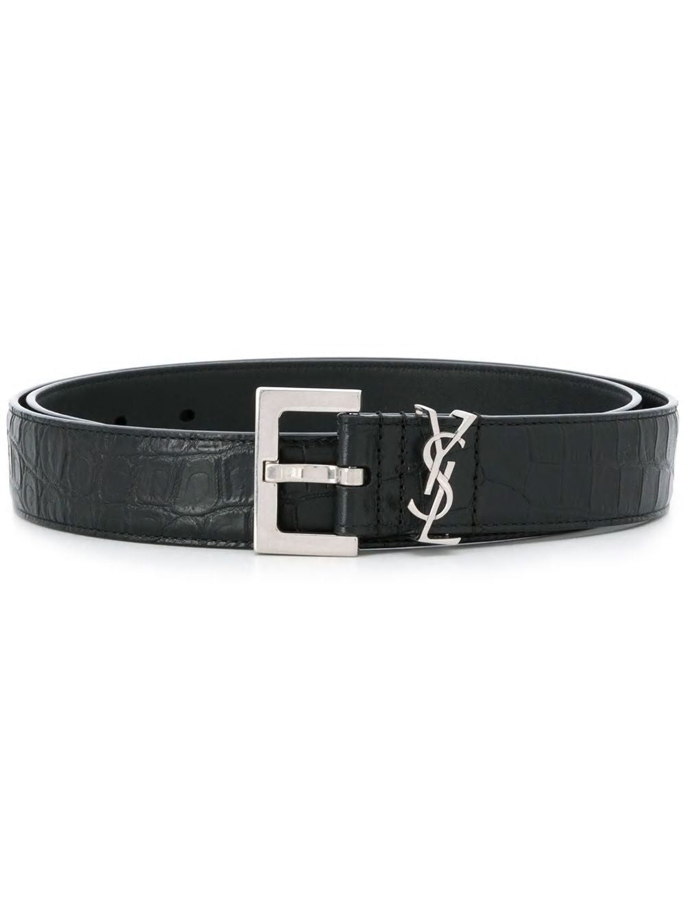SAINT LAURENT Luxurious Black Men's Leather Logo Belt for FW23