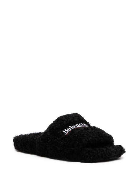 BALENCIAGA Black and White Furry Slide Sandals for Women - SS24 Collection