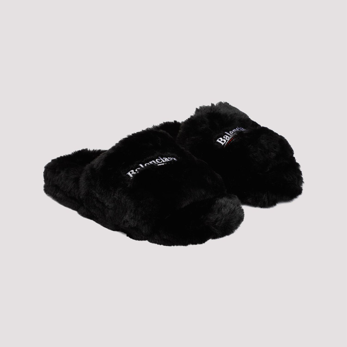 BALENCIAGA Men's Black Furry Slide Sandals for SS24