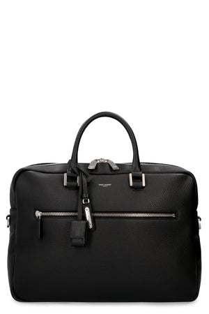 SAINT LAURENT Premium Leather Briefcase with Logo Detail in Versatile Black