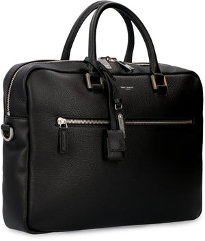 SAINT LAURENT Premium Leather Briefcase with Logo Detail in Versatile Black