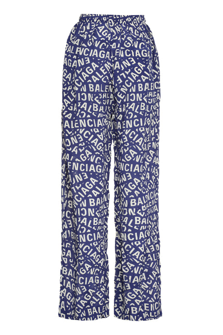 BALENCIAGA All Over Logo Printed Silk Pajama Pants for Women