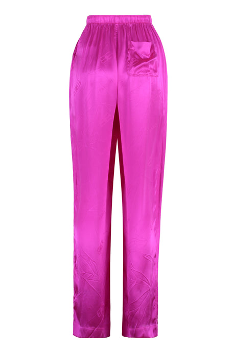 粉红丝绸阔腿裤
