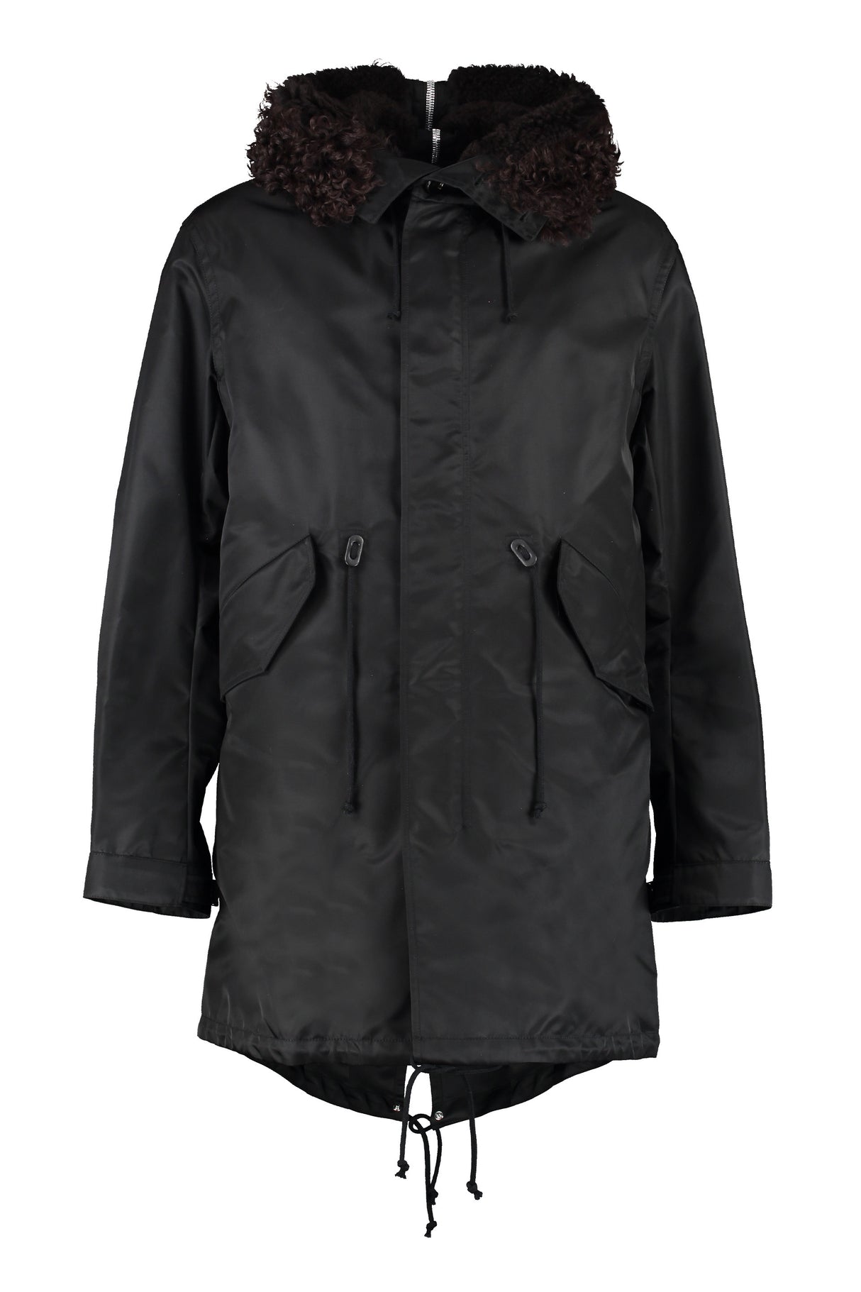 BOTTEGA VENETA Black Nylon Parka Jacket with Removable Lamb Fur Inner Waistcoat for Men