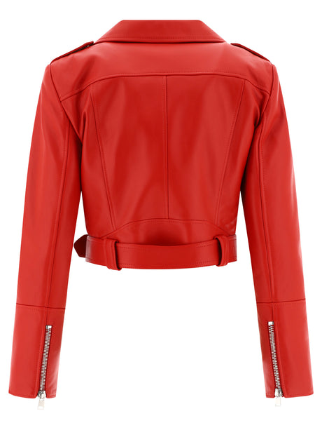 ALEXANDER MCQUEEN Red Biker Crop Jacket for Women - SS24 Collection