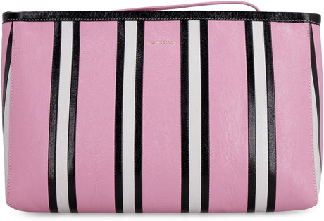 BALENCIAGA Cracked Pink Leather Clutch with Zipper Closure and Internal Zippered Pocket for Women