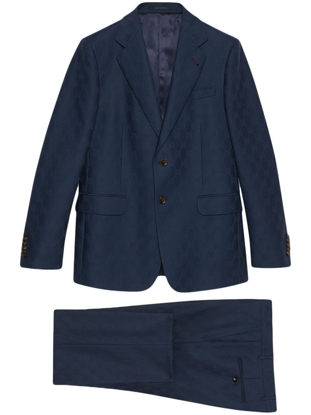 GUCCI Navy Blue GG Damier-Jacquard Wool Suit for Men