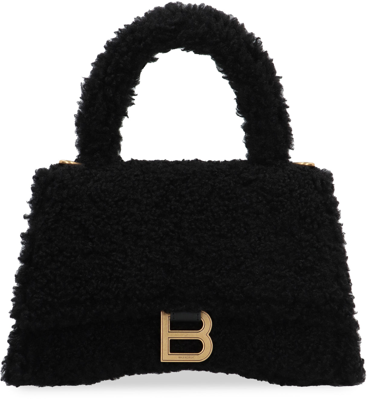 BALENCIAGA Black Faux Shearling Hourglass Handbag for Women