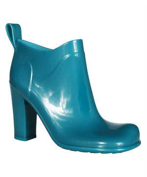Square Toe Block Heel Turquoise Rubber Boots