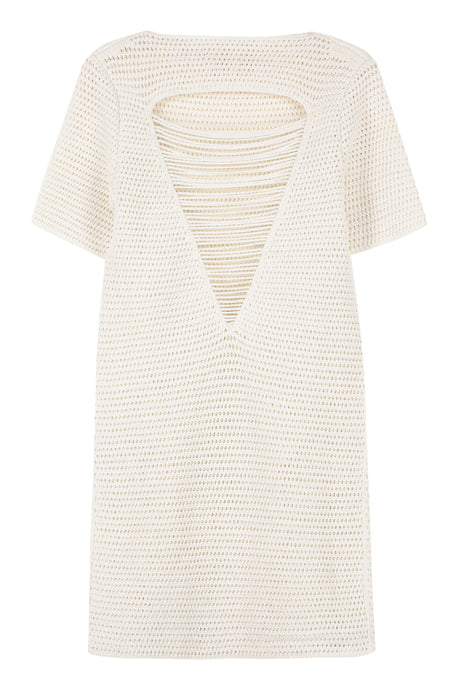 BOTTEGA VENETA White Cotton Crochet Dress with Back Cut-Out