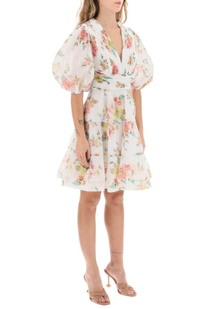 ZIMMERMANN Floral Print Pleated Dress with Balloon Sleeves