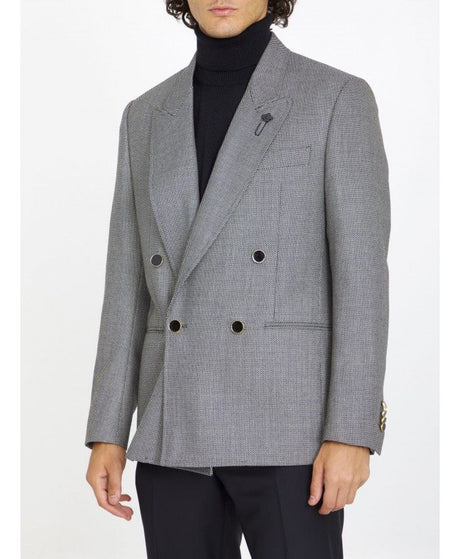 男士灰色羊毛双排扣夹克