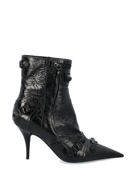 BALENCIAGA Black Pointed-Toe Raffia Boots for Fashion Enthusiasts