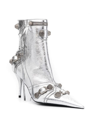 BALENCIAGA Gray Metallic Ankle Boots for Women - Sustainable Leather and Studded Detailing