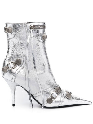 BALENCIAGA Gray Metallic Ankle Boots for Women - Sustainable Leather and Studded Detailing