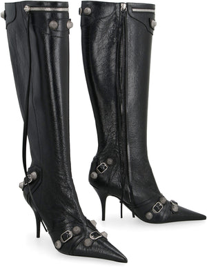Buckles Decorative Pointy-Toe Lamb Leather Boots with Zip for Women