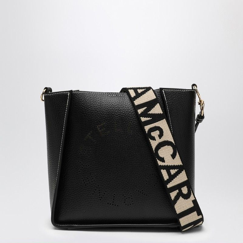 STELLA MCCARTNEY Eco-Leather Black Crossbody Handbag with Perforated Logo - Women's Carryover Collection