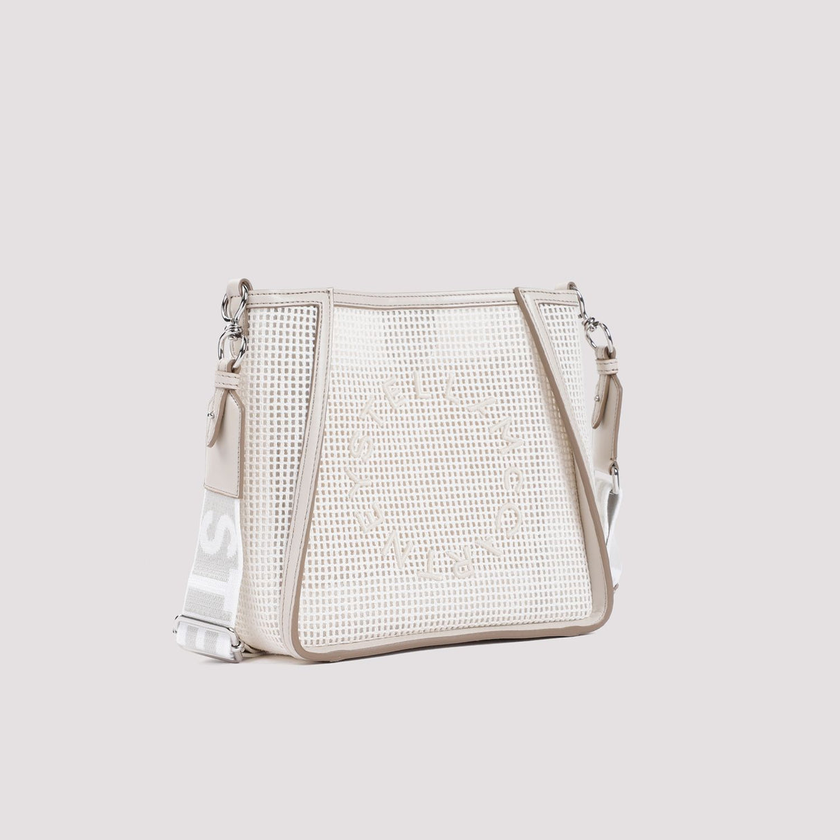 STELLA MCCARTNEY Beige Mini Embroidered Mesh Shoulder Bag for Women, 23.5cm x 22cm x 8cm