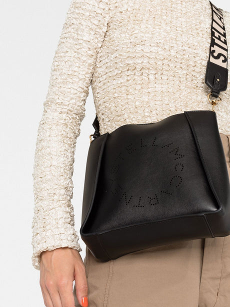 STELLA MCCARTNEY Black Mini Crossbody Handbag with Perforated Logo and Gold-Tone Accents