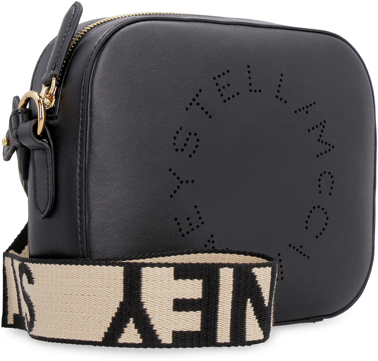 STELLA MCCARTNEY Faux Leather Camera Handbag with Perforated Logo and Gold-Tone Hardware for Women