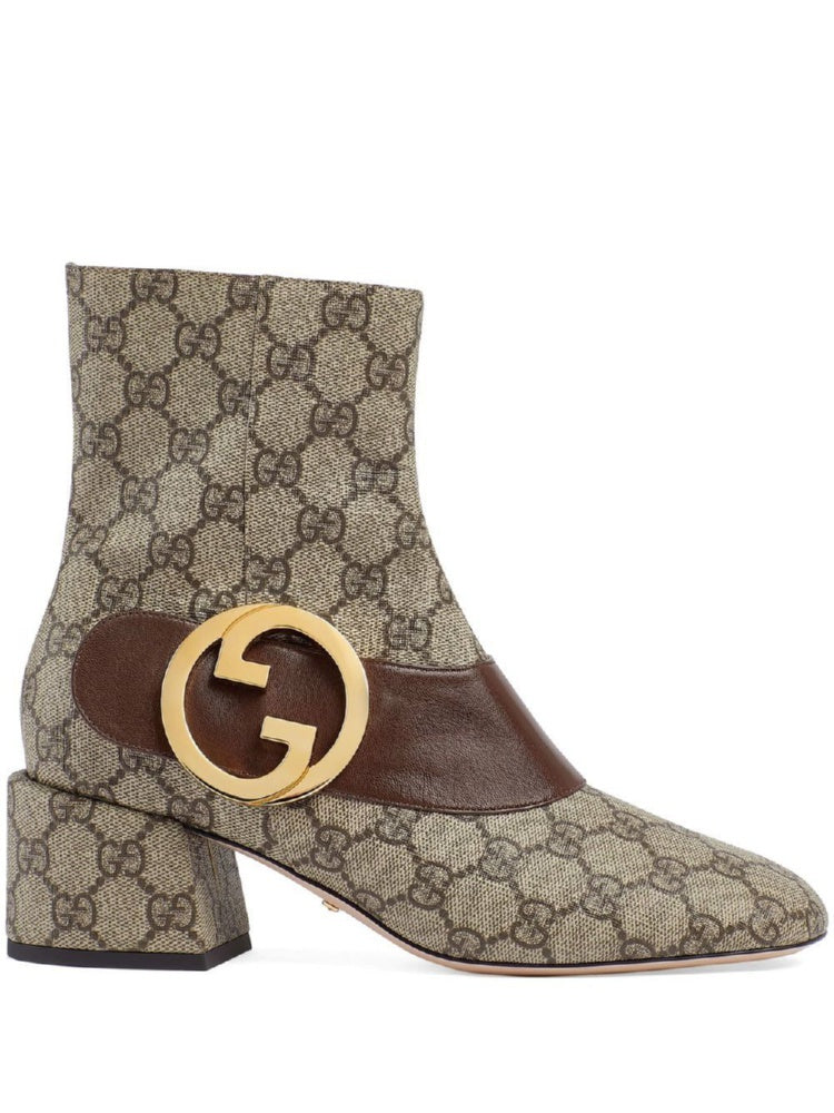 GUCCI Beige and Ebony GG Supreme Canvas Blondie Boots for Women