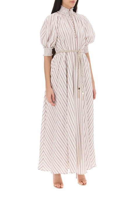 ZIMMERMANN Striped Maxi Dress with High Neck and Balloon Sleeves