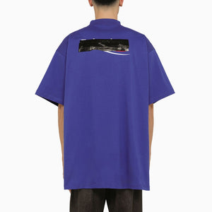 BALENCIAGA Men's Indigo Oversized T-Shirt with Coated Print on Front and Back