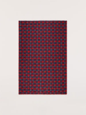 GUCCI Red and Blue Tartan Wool Scarf with Maxi GG Print for Men - FW22