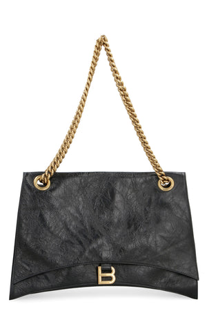 BALENCIAGA Large Crush Black Calfskin Shoulder Bag with Antique Gold Chain - 39.9x24.9x12.9cm - Women’s
