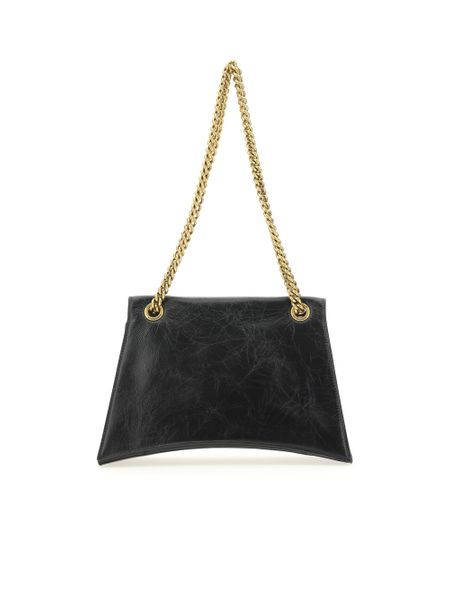 BALENCIAGA Black Leather Curve Crossbody Bag with Gold-Tone Chain - Medium
