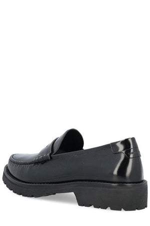 SAINT LAURENT Black Leather Lace-Up Loafers for Women - SS24 Collection