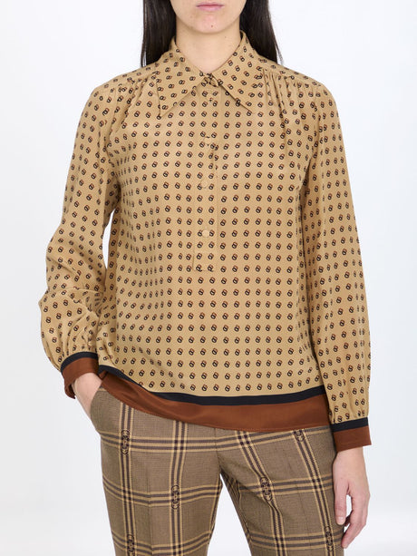 GUCCI Beige Silk Shirt with All-Over Micro GG Motif for Women