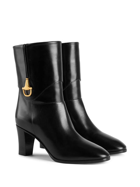 GUCCI Almond Toe Leather Ankle Boots for Women - Black