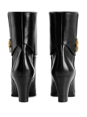 GUCCI Almond Toe Leather Ankle Boots for Women - Black