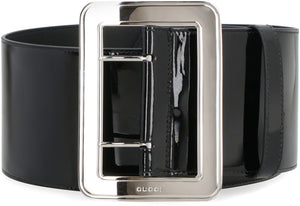 GUCCI SS23 Women's Black Leather Belt with Maxi Buckle